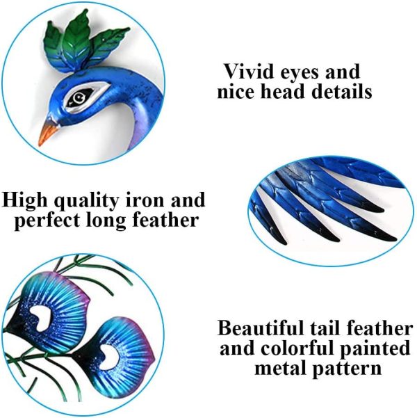 Liffy Metal Peacock Wall Art Outdoor Wall Decor Hanging Glass Decoration for Home, Garden or Front Door - Image 5