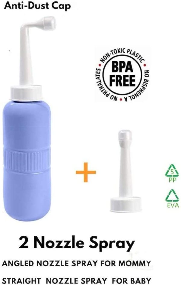 Portable Travel Bidet Sprayer for Postpartum Care,Baby Washer,Outdoor Handheld Personal Hygiene Bidet Peri Bottle with 400Ml Capacity& Angled Nozzle Spray, with Bonus Straight Spray & Storage Bag (400ml blue) - Image 2