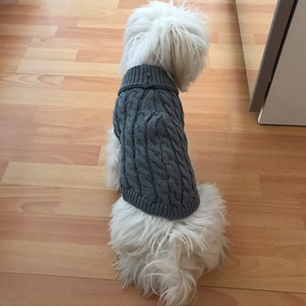 Medium Small Dog Sweaters, MOIHSING Dog Jumper Pet Cat Warm Sweatshirt Kitten Puppy Knitted Dog Winter Clothes, Pet Winter Coat Apparel Puppy Twist Striped Vest Clothes Outerwear for Cold Weather (Medium, Grey) - Image 5