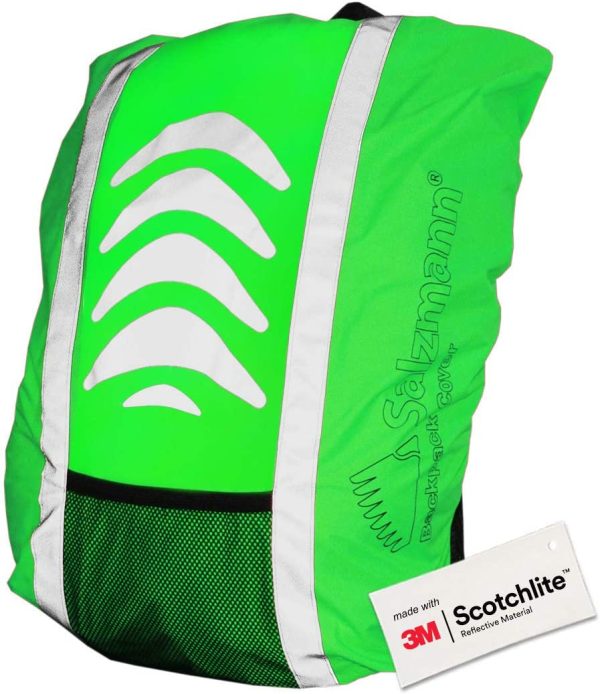 Salzmann 3M Reflective and Waterproof Backpack Cover - Made with 3M Scotchlite - High Visibility Raincover for Rucksacks