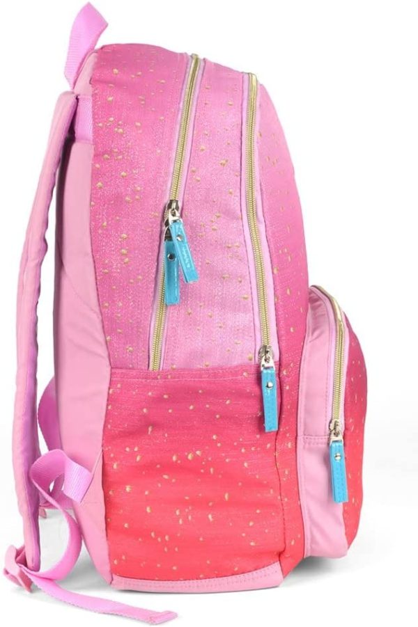 Girls School Backpack - Pink Ombre Glitter Fabric for Kids with Metallic Zip Detail (Pink) - Image 3