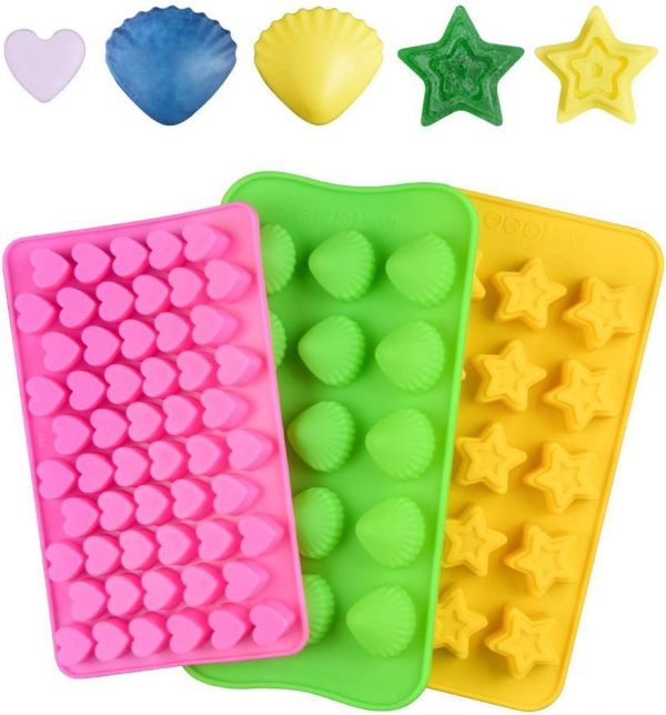 Silicone Gummy Molds Chocolate Molds Candy Mold and Silicone Ice Cube Tray Nonstick Including Hearts, Stars, Shells & Bears Set of 5 Best Food Grade Silicone Gumdrop Molds with 2 Bonus Droppers - Image 2