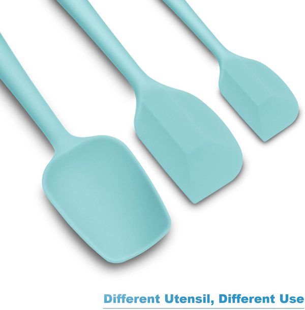 Silicone Spatula 3-Piece Set, Ergonomic Handle High Heat-Resistant Spatulas, Non-Stick Rubber Spatulas with Stainless Steel Core, Aqua Sky - Image 4