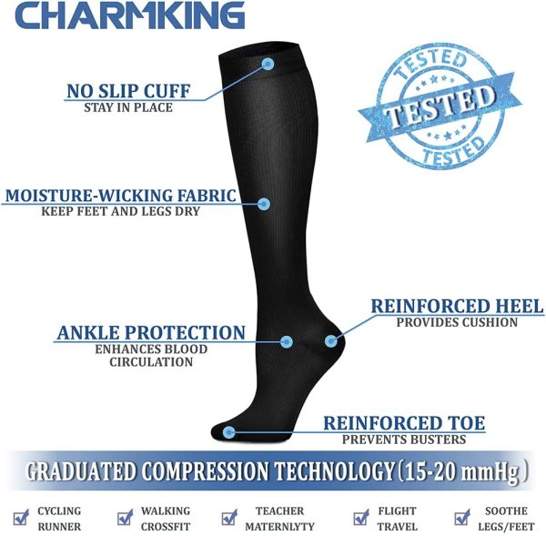 Compression Socks (7 Pairs), 15-20 mmhg is BEST Graduated Athletic & Medical for Men & Women, Running, Flight, Travels - Image 6