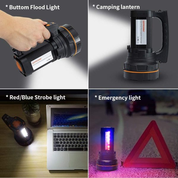 Super Bright Rechargeable LED Torch Handheld Spotlight Flashlight, High Powered 6000 Lumens Large Lithium Battery 10000mah Powered,Outdoor Searchlight Side Lantern Camping Flashlight Work Light Waterproof - Image 4