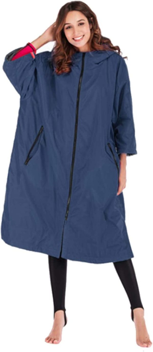 Changing Jacket Waterproof Outdoor Jacket with Hooded Fleece Poncho Wind Jacket - Blue