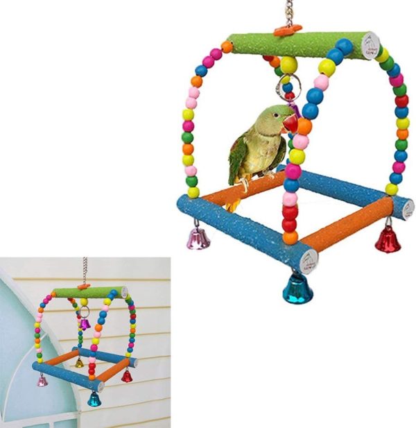 POPETPOP Bird Perch Swing Ladder Toy for Parrot Parakeet Cockatiel Conure Cockatoo African Grey Macaw Amazon Lovebird Finch Cage Perch Stand - Large Random Color - Image 5