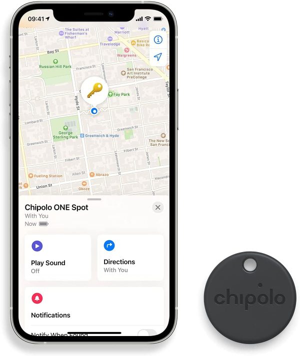 ONE Spot (2021)- Key Finder, Bluetooth Tracker for Keys, Bag - Works with The Apple Find My app (only for iOS) (Almost Black)