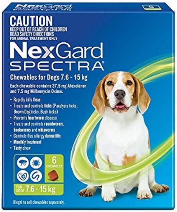 Nexgard Spectra - Flea, Tick and Worming Monthly Chew for 7.6-15kg Dog, 6 Pack