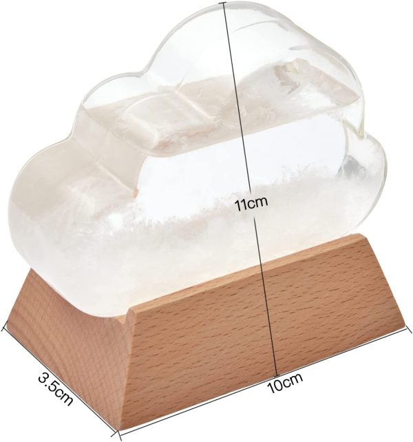 Glass Weather Predictor Cloud Shaped Storm Barometer Forecast Station Wooden Base Creative Crystal Decorative Bottles Office Desktop Home Glass Craft Decoration Birthday Gift - Image 3