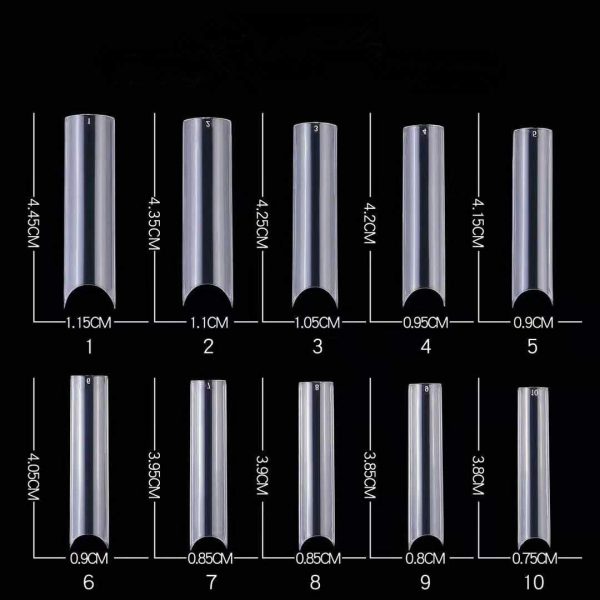 Yimart Long C Curved False Nail Tips - Lengthen C Curved Nail Tips - Long C Curve False Nails - 200pcs/box XL Lengthen C Curve Fake Nails Premium Square French Acrylic Nail Tips (Clear With Box) - Image 3