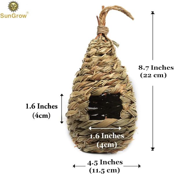 SunGrow Grass Bird Hut, Cozy Resting Place, Provides Shelter from Cold Weather, Hideaway from Predators, Hand-Woven Teardrop Shaped, Ideal for Finch, Hummingbird & Canary - Image 4