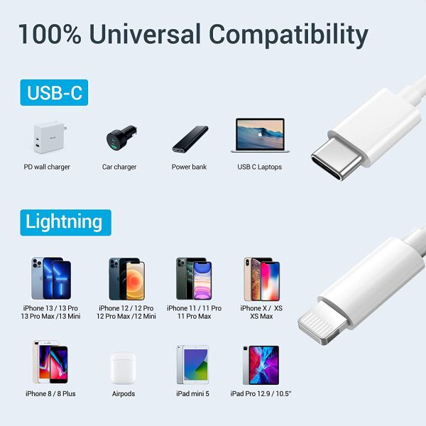 Quntis iPhone 13 Fast Charge Cable - 3Pack 6FT MFi Certified USB-C to Lightning Cable -USB C iPhone Charger Cord for iPhone 13 Mini Pro Max 12 Mini Pro Max 11 X XS XR 8 Plus iPad AirPods Pro, White - Image 5