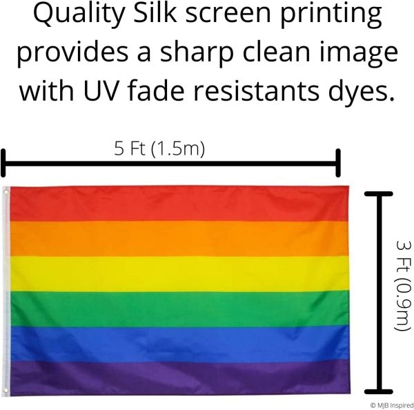 Rainbow Gay Pride Flag. Robust Full Size 5ft x 3ft. MJB Inspired ? Polyester Pride Flag is Suitable for Indoor or Outdoor use. Display Your Pride in who You are. - Image 4