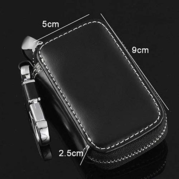 Car Key case for Mercedes-Benz,Genuine Leather Car Smart Key Chain Keychain Holder Metal Hook and Keyring Zipper Bag for Remote Key Fob - Black for Chevrolet - Image 5