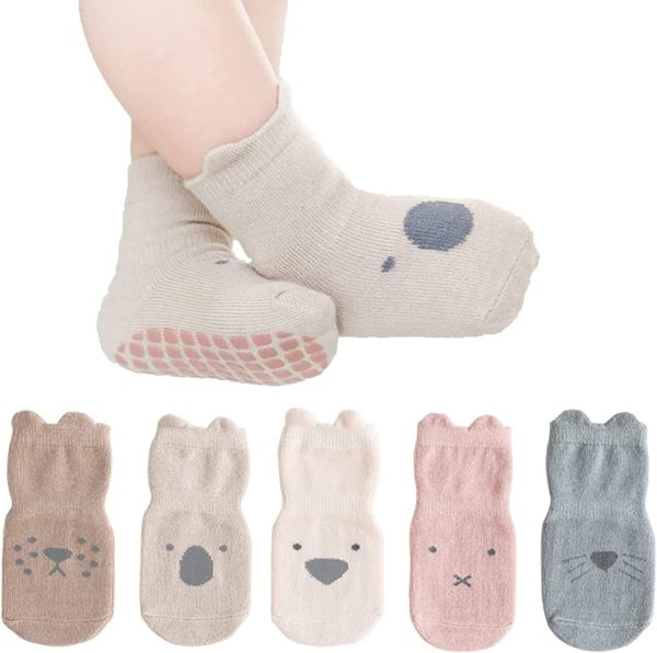 CHOUYOUAGAIN Unisex Baby Non Slip Grip Socks, Soft Children Floor Socks Toddler Knee High Anti Skid Crew Slipper Crawling Socks Newborn Cartoon Socks for 0-1 Year Old Girls Boys Kids