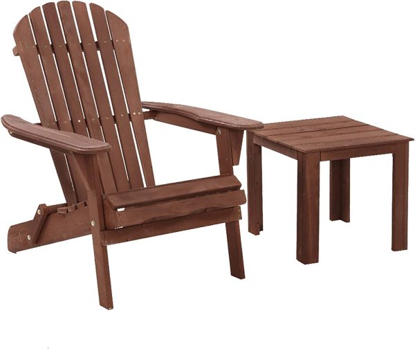 Gardeon Outdoor Sun Lounge Wooden Garden Table and Chairs Folding Adirondack Chair Patio Beach-Brown - Image 5