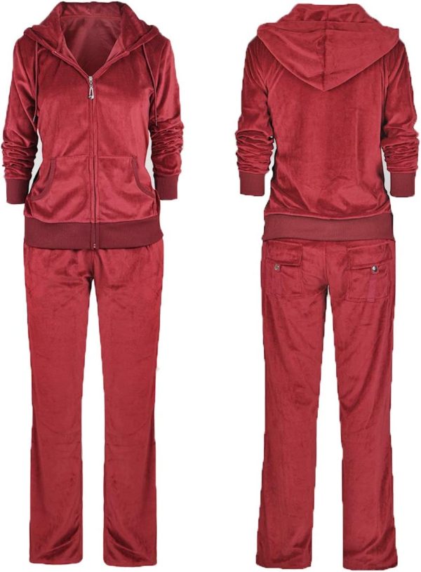 Evrimas Women's 2 Piece Outfits Velvet Zip Hoodie Sweatshirt & Sweatpants Sweatsuits and Velour Tracksuit Sets Jogging Suit