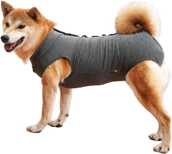 Dog Recovery Suit Abdominal Wound Protector Puppy Medical Surgical Clothes Post-Operative Vest Pet After Surgery Wear Substitute E-Collar & Cone - Grey, S - Image 3