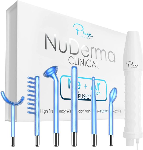 NuDerma Clinical Skin Therapy Wand - Portable Handheld High Frequency Skin Therapy Machine w 6 FUSION Neon + Argon Wands - Natural Acne Treatment - Skin Tightening - Wrinkle Reducing - Facial Skin - Image 2