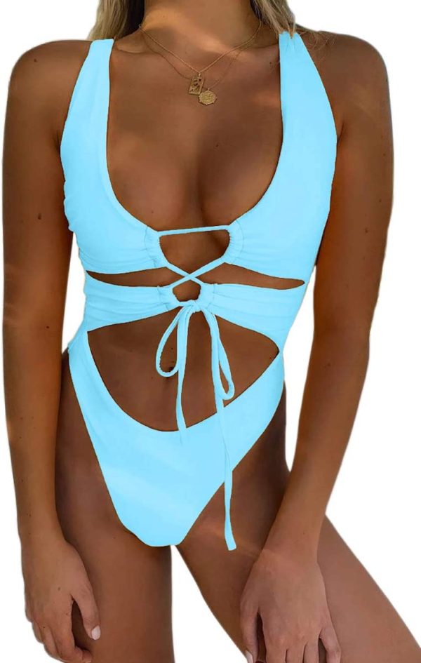 CHYRII Women's Sexy Cutout Lace Up Backless High Cut One Piece Swimsuit Monokini - Image 2