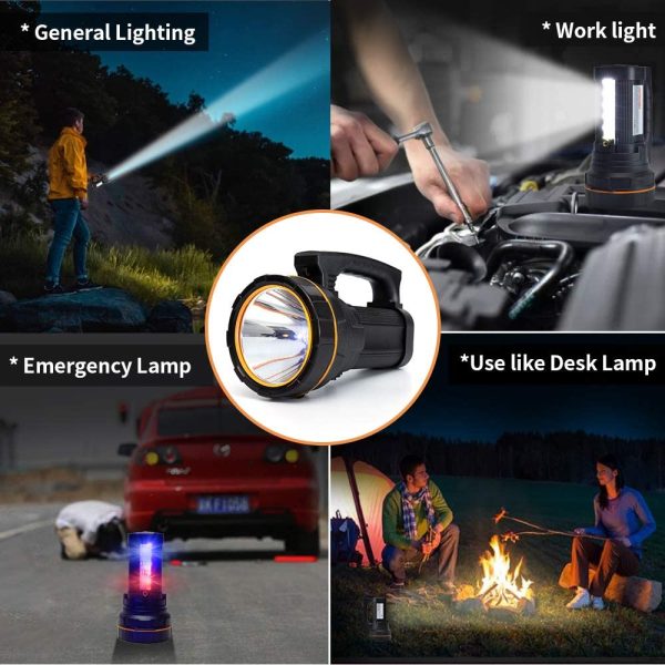 Super Bright Rechargeable LED Torch Handheld Spotlight Flashlight, High Powered 6000 Lumens Large Lithium Battery 10000mah Powered,Outdoor Searchlight Side Lantern Camping Flashlight Work Light Waterproof - Image 7