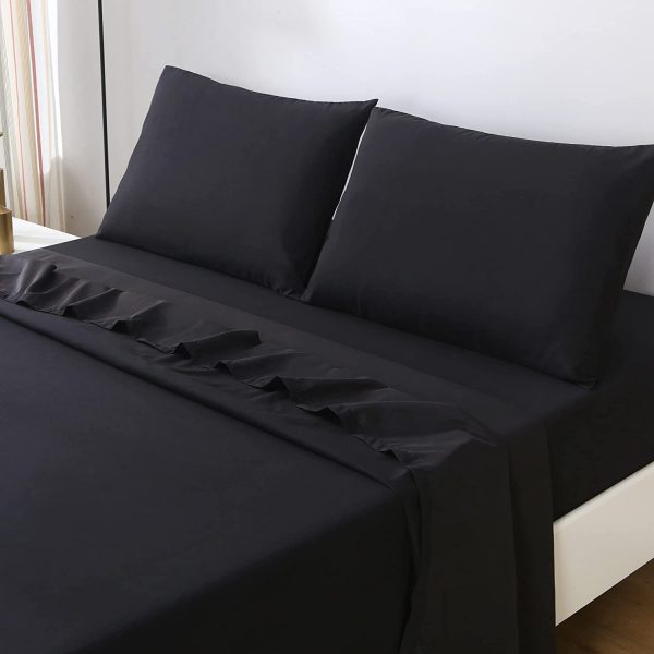 JustLINEN- King Single Sheet Set - 3 Piece King Single Size Bed Sheet Set Soft Brushed Microfiber 1200 Thread Count Extra Deep Pocket Bed Sheets Breathable & Cooling Bedding Sheet - Wrinkle & Fade Resistant - Black - Image 4