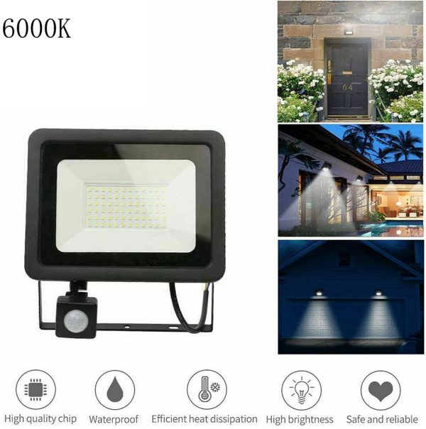 LED Floodlight PIR Motion Sensor 10W-100W Security Flood Lights Outdoor 220V-240V IP66 Cool White (10W 6000K)