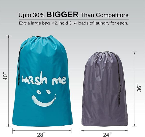 Haundry 2-Pack XL Wash Me Travel Laundry Bag, Machine Washable Dirty Clothes Organizer, Large Enough to Hold 4 Loads of Laundry, Easy Fit a Laundry Hamper or Basket, Light Blue and Grey - Image 4