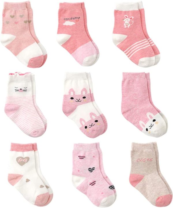 Cotton Baby Girl Socks, 9 Pairs Cute Newborn Girl Socks 0-36 Months Toddles Cotton Coming - Image 4