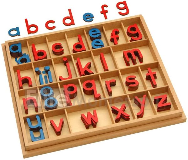 Elite Montessori Wooden Movable Alphabet with Box Preschool Spelling Learning Materials (Red & Blue, 5mm Thick)