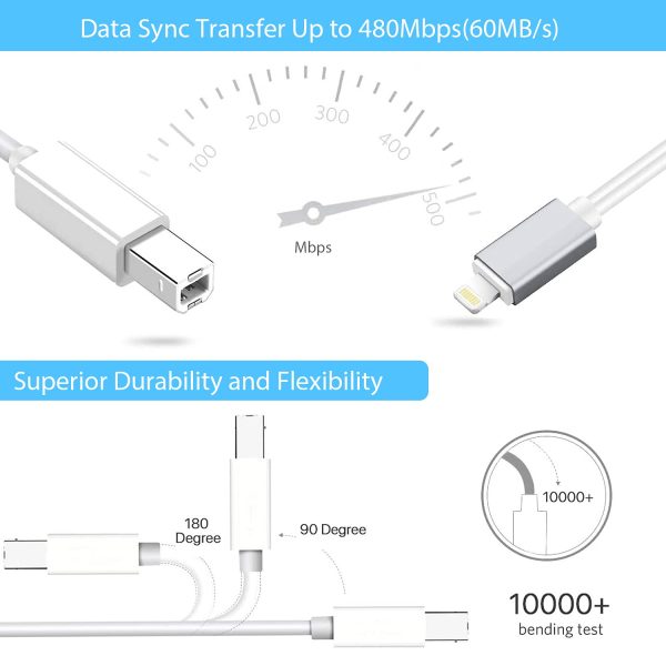 MIDI Cable 5FT, Lightning to midi Cable, USB 2.0 Type B to Lightning Cable, Compatible with iOS Devices to MIDI Keyboard, Electronic Music Instrument, Audio Interface and Midi Controller - Image 6