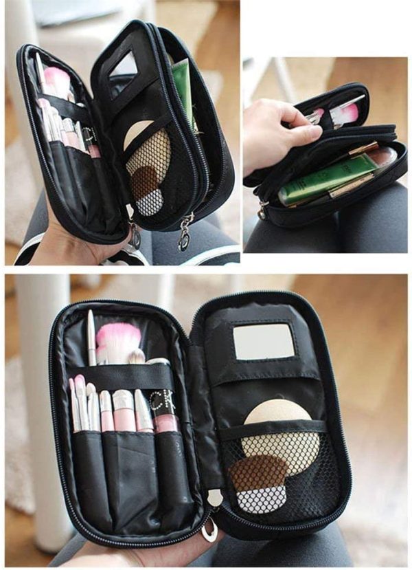 Small Makeup Bags for Women, Travel Cosmetic Bag, 2 Layer Beauty Brush Toiletry Bag with Mirror - Image 5