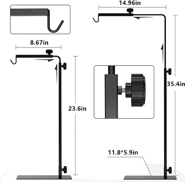 lehom Reptile Heat Lamp Stand Adjustable Floor Light Stand 23.6-35.4inch Metal Lamp Holder Bracket Support Kit for Reptile Terrarium Tank Vivarium Habitat Cage - Image 9