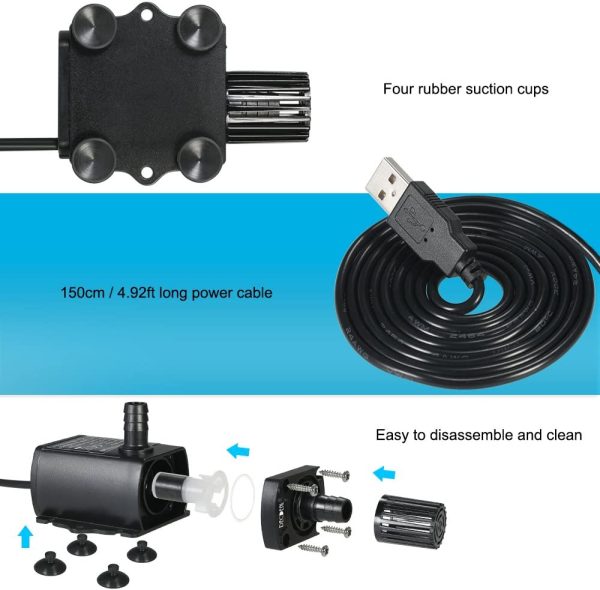 Decdeal Submersible Water Pump with Flow Adjustment Function and USB Interface, DC 5V 4.8W 300L/H Lift 300cm - Image 5