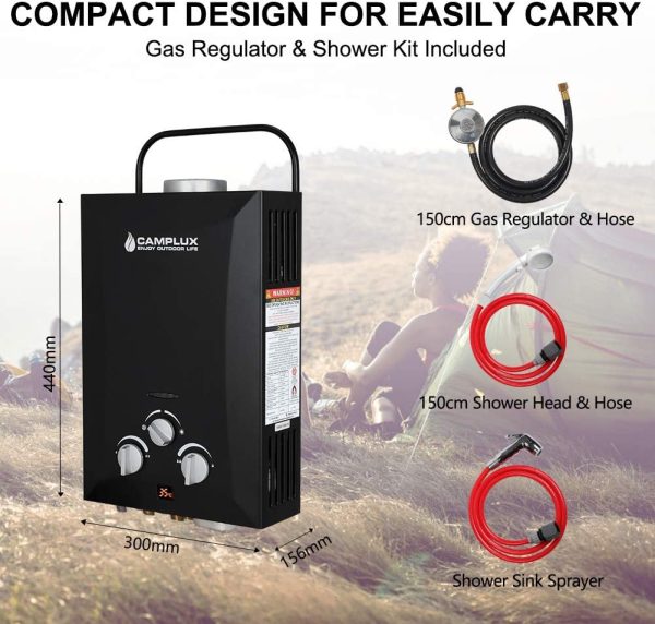 Portable Gas Hot Water Heater Camping Shower Caravan Outdoor LPG Black - Image 5