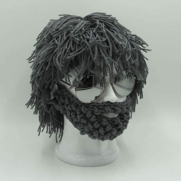 Flyou Wig Beard Hats Handmade Knit Warm Winter Caps Ski Funny Mask Beanie for Men Women - Image 6