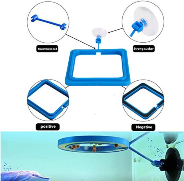 FLOURITHING 2 Pcs Fish Feeding Ring, Fish Safe Floating Food Feeder Circle Blue, with Suction Cup Easy to Install Aquarium, Square and Round Shape Fish Tank Towels - for Guppy, Betta, Goldfish, Etc. - Image 6