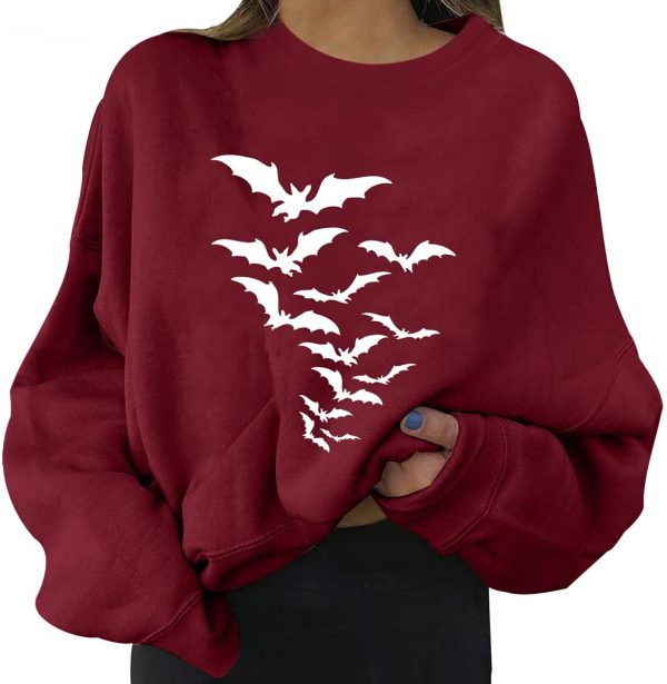 Tophoopp Halloween Shirts for Women,Women's Sweatshirt Crewneck Pullover Tops Halloween Bat Long Sleeve Sweaters Shirts - Image 3