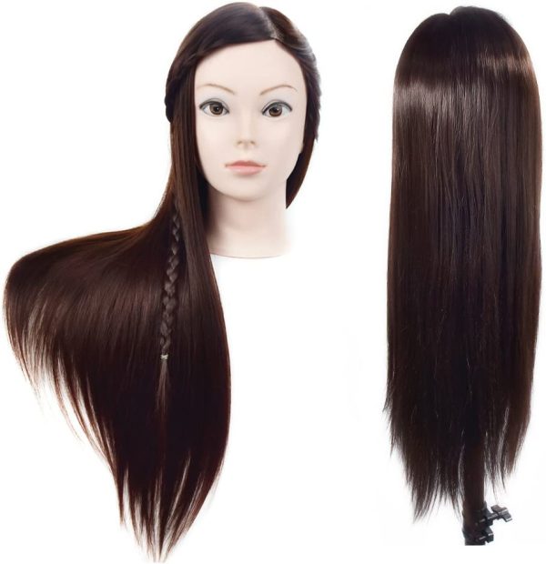 Cosmetology Mannequin Head with Hair for Braiding 26" Brown Training Head Manikin Doll Head Synthetic Fiber Hair with Clamp - Image 6