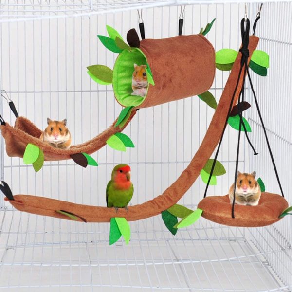 LZYMSZ 7PCS Hamster Hammock, Small Animals Hanging Warm Bed House Cage Nest Accessories with Hanging Tunnel,Swing, Cableway,Arch Bridge, Seesaw for Rat Bird Parrot Squirrel Playing Sleeping - Image 6