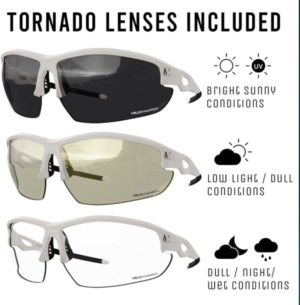 Tornado Sunglasses - White, Blue, Black, Red - 2 additional UV400 Lenses suitable for Cycling, Running, Driving (White) - Image 7