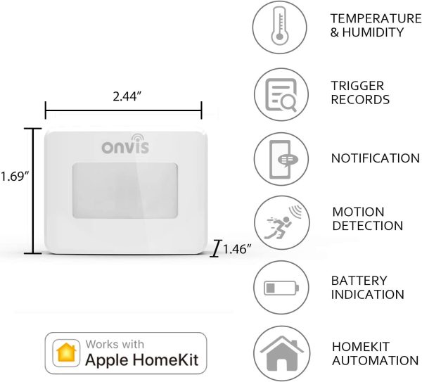 ONVIS Smart Motion Sensor Wireless PIR Detector Works with Apple HomeKit Hygrometer Thermometer Temperature Humidity Gauge Siri Enabled Bluetooth Remote Trigger for iPhone iPad - Image 2