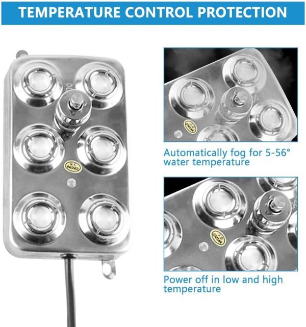 Niome Mist Maker fogger, 6 Head Ultrasonic Mist Humidifier 304 Stainless Steel with Transformer for Gardening and Swimming Pool - Image 5