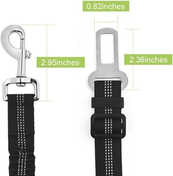 Dog Car Seat Belt, SlowTon 2 Pack Pet Car Safety Seatbelt Harness Vehicle Adjustable Resistant Lead Leash with Elastic Nylon Bungee Buffer, Reflective Stitching, Adjustable (Black) - Image 7