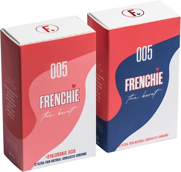 Frenchie Deux Beret Condom Bundle - 24 Ultra Thin Natural Lubricated Condoms (12 Pack Original + 12 Pack Hyaluronic Acid Lubricated), Easy Open Design, Vegan & Gluten-Free, No Fragrance - Image 2