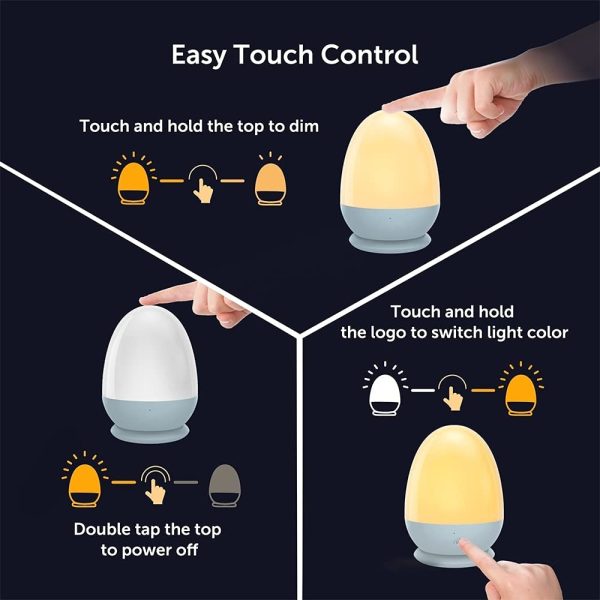 Night Lights for Kids with Stable Charging Pad, Touch Control&Timer Setting, ABS+PC Baby Egg Lamp for Breastfeeding??Blue - Image 2