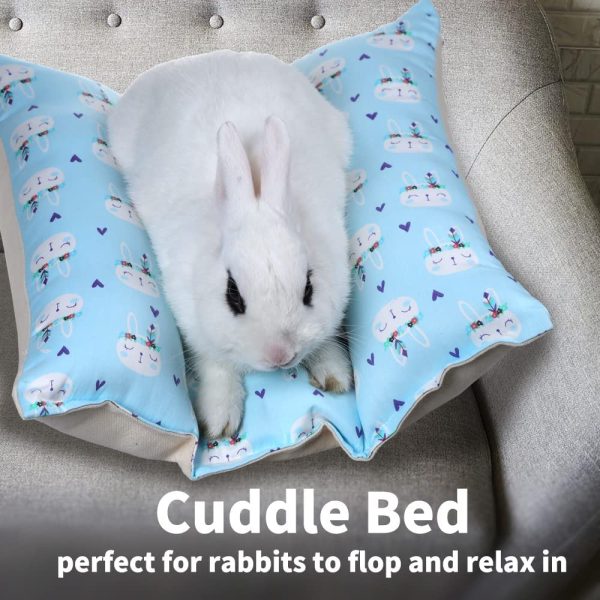 Life'bea Premium Quality Small Pet Bed for All Small Animals; and Rabbits pad Soft and Warm Cuddle Flop Bunny Hugger Beds Bedding Small Animal Bedding with Zipper (Small, Blue Bunny Head) - Image 7