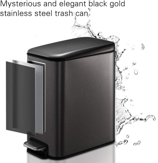 SmartBin 5L/1.3 Gallon Stainless Steel Pedal Style Dust Bin Waste Basket Trash Can Garbage Recycle Bin Silent Lid Removable Inner Bucket Compact Kitchen Bathroom Office Black Gold Color - Image 5