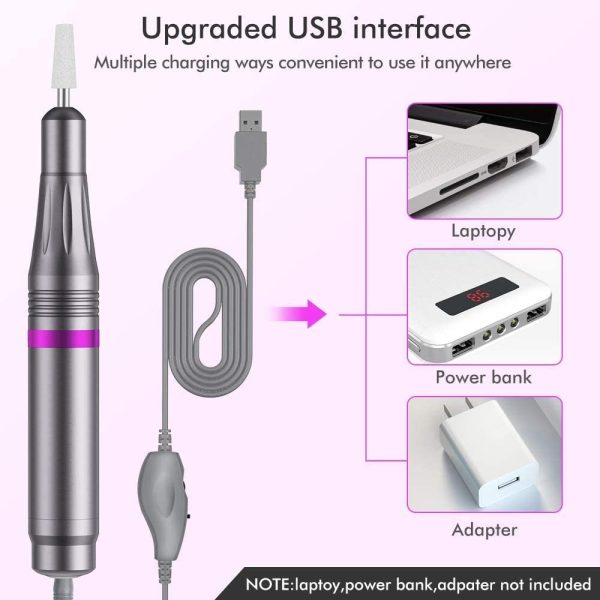 Electric Nail Files, Geecol 2021 Updated Version USB Electric Nail File 20000 RPM Adjustable Speed Portable 11 Changeable Filing Bits Electric Manicure Pedicure Kit Nail Drill for Acrylic Nails, Gel Nails - Image 7